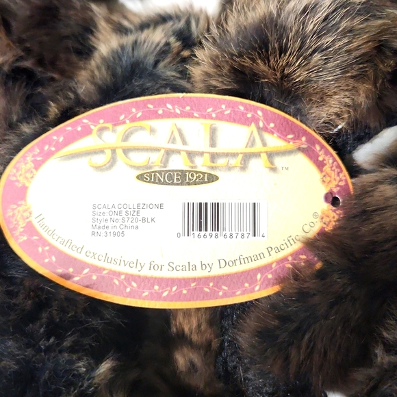 NEW! Scala Genuine Rabbit Fur Ladder Knitted 40 Inch Scarf Black & Brown - Picture 3 of 6
